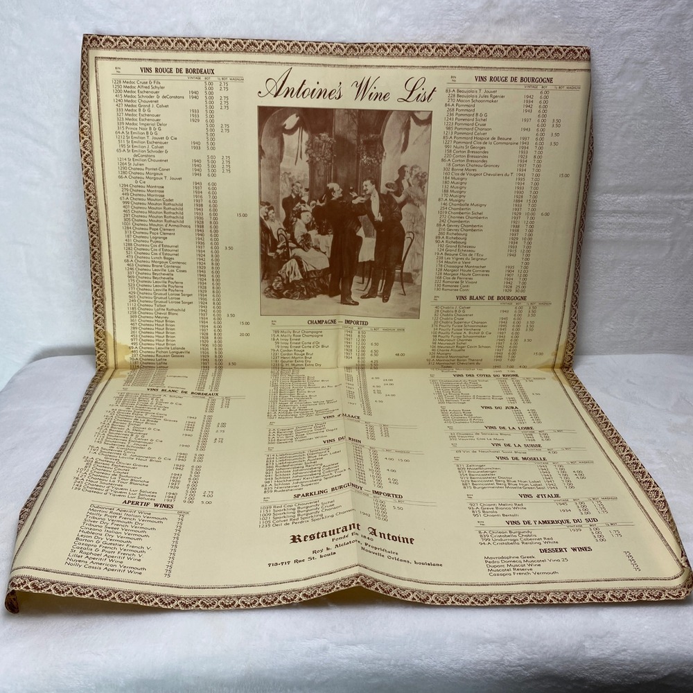 Antique Antoine's Wine List Restaurant‎ New Orleans Louisiana Vintage Menu